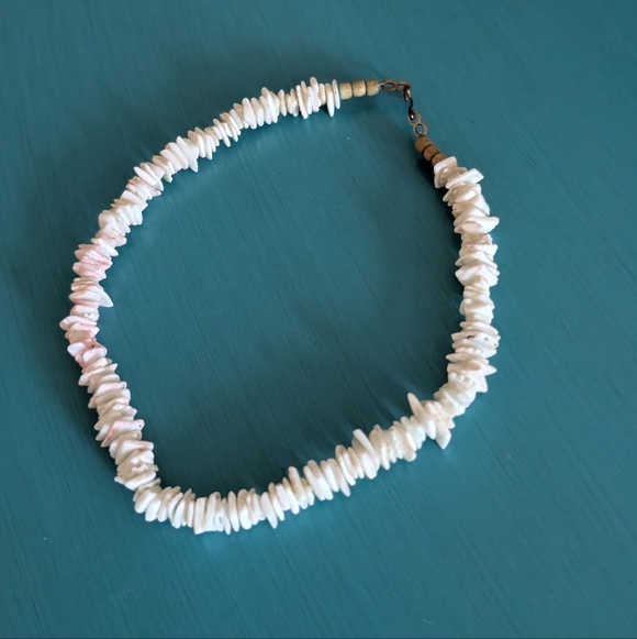Vintage Cream White and Pink Shell Chip Puka Necklace Choker Beachy Boho 80s - Picture 5 of 7